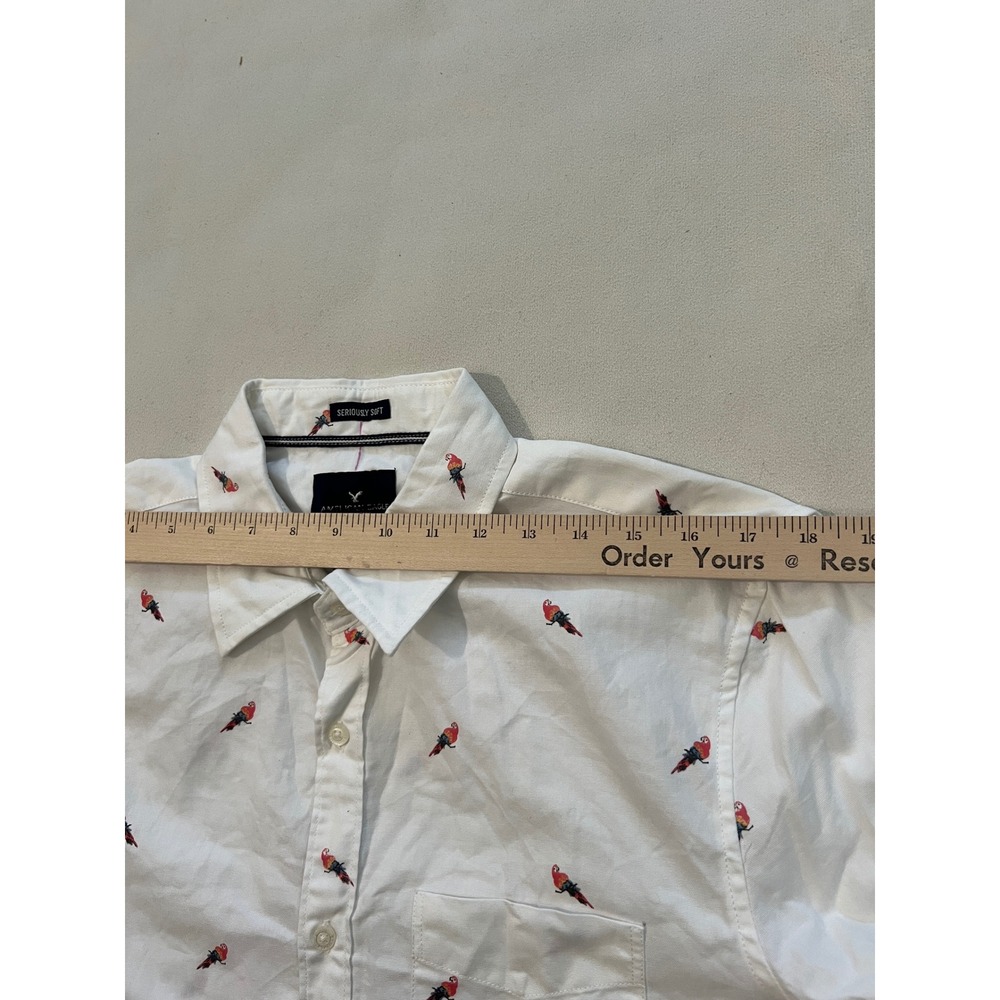 American Eagle Outfitters Mens Bird Print Button Down Shirt White Size M - Picture 11 of 14